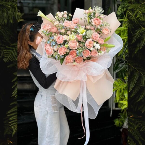 Hoa Tặng Sinh Nhật Chị Bó Hoa Hồng Đào Dịu Dàng