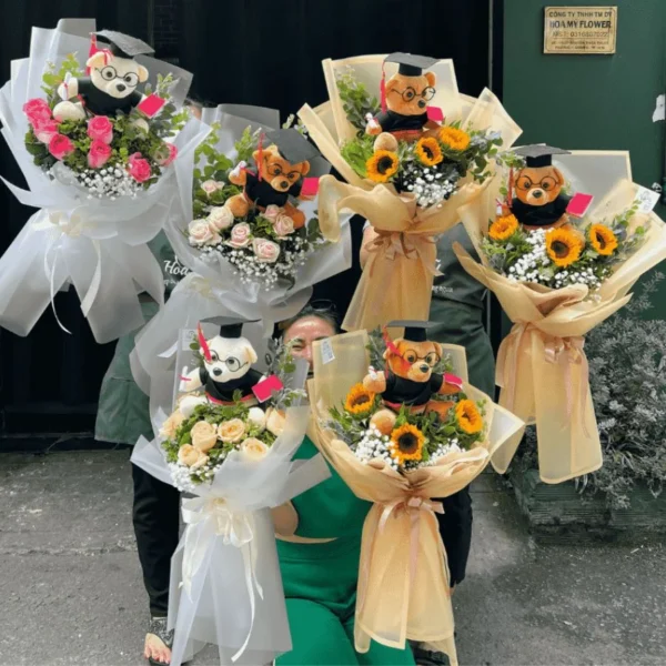 Hoa Tặng Tốt Nghiệp: Bó Hướng Dương Kèm Gấu Thành Công