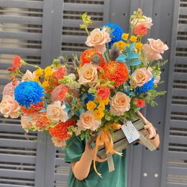Lẵng Hoa Đẹp Sang Trọng Cúc Mẫu Đơn Mix Hoa Hồng