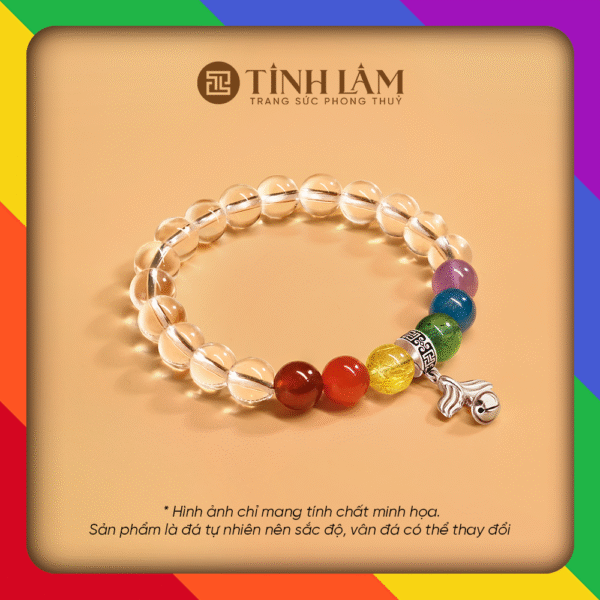 VÒNG TAY THẠCH ANH TRẮNG PHỐI LỤC SẮC