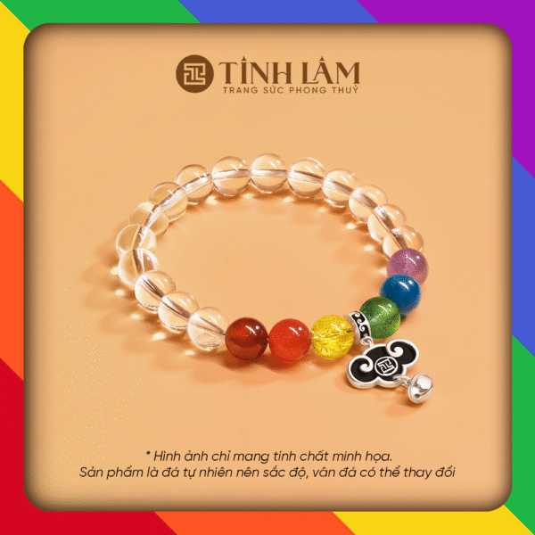 VÒNG TAY THẠCH ANH TRẮNG PHỐI LỤC SẮC