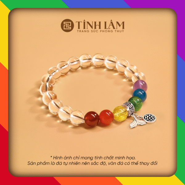 VÒNG TAY THẠCH ANH TRẮNG PHỐI LỤC SẮC