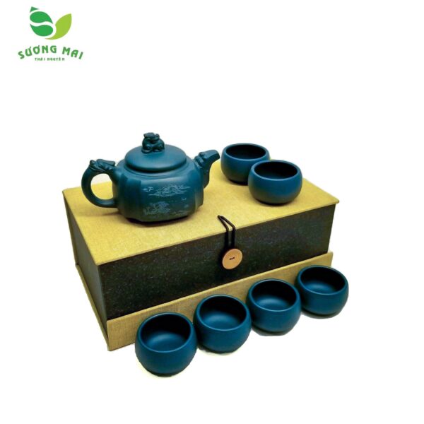 Bộ Ấm Chén Tứ Phương Lam Sa, Nguyên Khoáng, Thủ Công 270ml