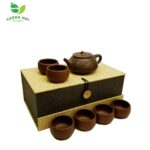 Bộ Ấm Chén Thạch Biều Cảnh Chu Kim Sa, Tử Sa Nguyên Khoáng, Thủ Công 230ml