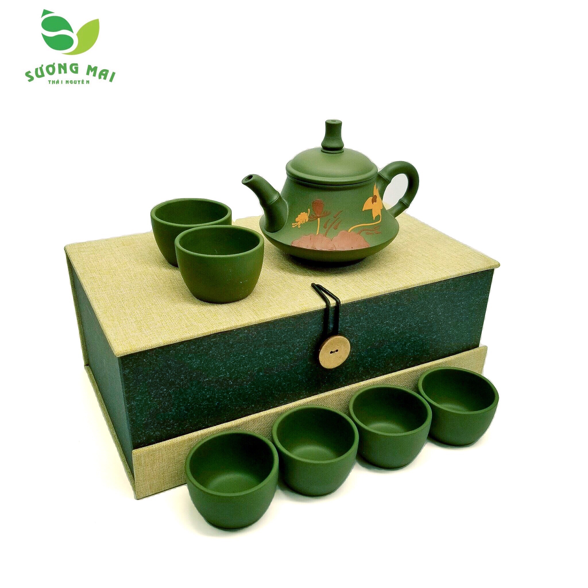 1.jpg Bộ Ấm Chén Lục Sa Kim Liên Quân Trúc, Nguyên Khoáng, Thủ Công 230ml - Image 1