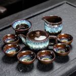 Bộ ấm chén pha trà men hỏa biến – Ấm tròn dẹt - Image 2