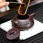 Bộ Ấm Chén Thạch Biều Cảnh Chu Kim Sa, Tử Sa Nguyên Khoáng, Thủ Công 230ml - Image 4