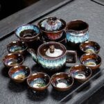 Bộ ấm chén pha trà men hỏa biến – Ấm tròn dẹt - Image 3