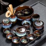 Bộ ấm chén pha trà men hỏa biến – Ấm tròn dẹt