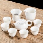 Bộ ấm chén sứ pha trà Bạch Định Hoàng Kim