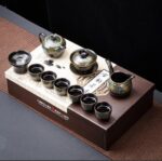 Bộ ấm chén pha trà 10 món xanh vàng đen