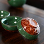 Bộ ấm chén sứ uống trà xanh viền nâu - Image 4