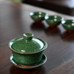 Bộ ấm chén sứ uống trà xanh viền nâu - Image 5