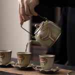 Bộ Ấm Chén Gốm Cao Cấp Hoa Sen Đá Tráng Bạc 300ml - Image 3