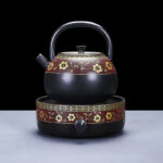 Bộ Ấm Đun Nước Gốm Sứ Cao Cấp Và Bếp Hồng Ngoại Hoa Cẩm Đẹp, Sang Trọng, Đẳng Cấp - Image 3