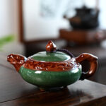 Bộ ấm chén sứ uống trà xanh viền nâu - Image 6