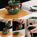 Bộ ấm chén sứ uống trà xanh viền nâu - Image 2