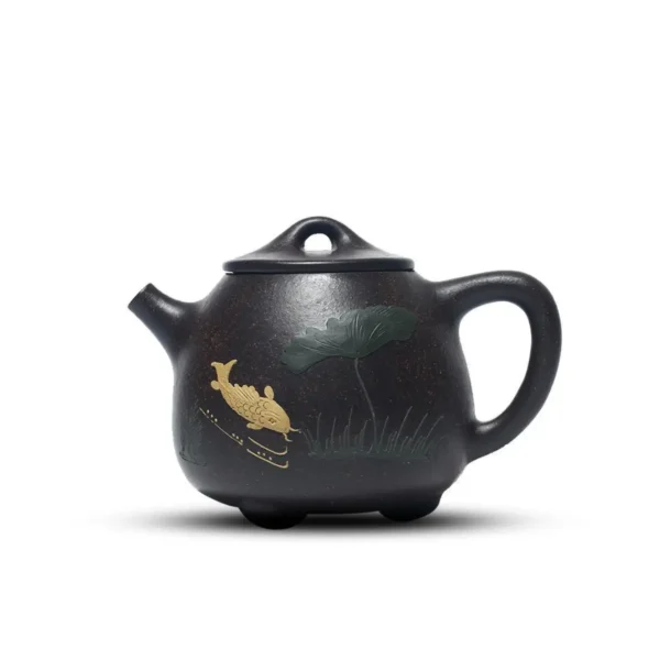 Ấm tử sa Sen Cá hắc kim sa