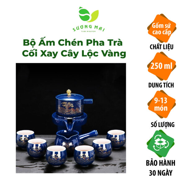 Bộ Ấm Chén Pha Trà Cối Xay SM004 Cây Lộc Vàng