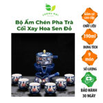 Bộ Ấm Chén Pha Trà Cối Xay SM014 Hoa Sen Đỏ