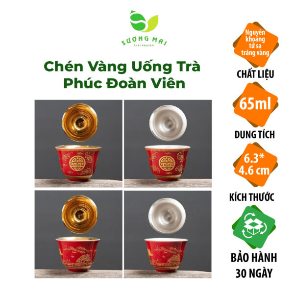 Chén vàng uống trà Phúc Đoàn Viên