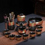 Bộ Ấm Chén Pha Trà Cối Xay SM002 Đỏ Đen Vàng