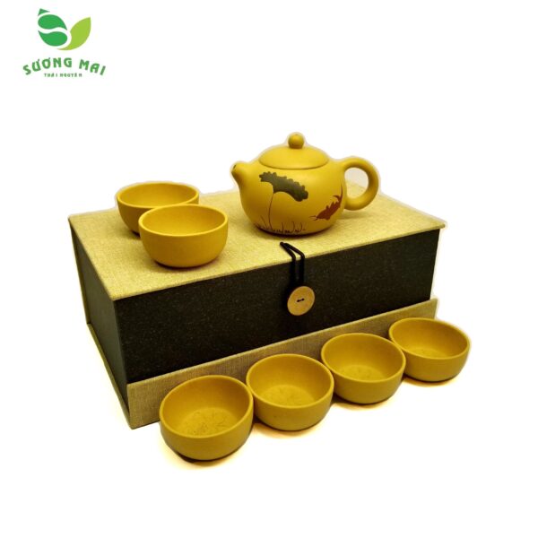 Bộ Ấm Chén Tây Thi Đoàn Nê Sen Cá, Đoàn Nê Nguyên Khoáng, Thủ Công 220ml