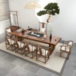 Bộ Bàn Ghế Uống Trà VIP Phòng Khách Gỗ Sồi Chiều Dài 2m, 6 Ghế - Image 4