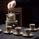 Bộ Ấm Chén Gốm Cao Cấp Hoa Sen Đá Tráng Bạc 300ml