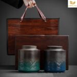 Set Hộp Đựng Trà Lọ Sứ Tròn, Hộp Da và Hộp Gỗ - Image 2