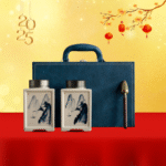 Set Hũ Đựng Trà Lọ Sứ Vuông, Hộp Da