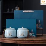 Set Hũ Đựng Trà Lọ Sứ Tròn, Hộp Giấy